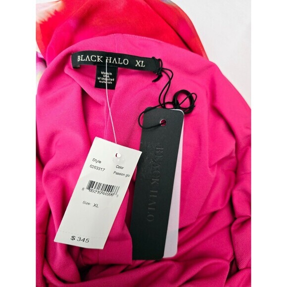 $345 Black‎ Halo Livley Watercolor 3/4 Sleeve Sheath Bodycon Dress Size XL - Picture 8 of 10